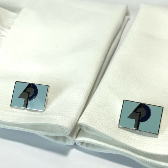 Paul Smith Blue Silver Tone Rectangular P Design Cufflinks Designer Cuff Links - Picture 8 of 8